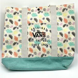Vans Off The Wall Reusable Large Tote Bag Bonsai Leaf Leaves Cream Aqua Teal